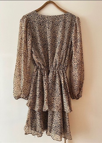 Leopar Desenli Uzun Kollu Mini Elbise - Görsel 2