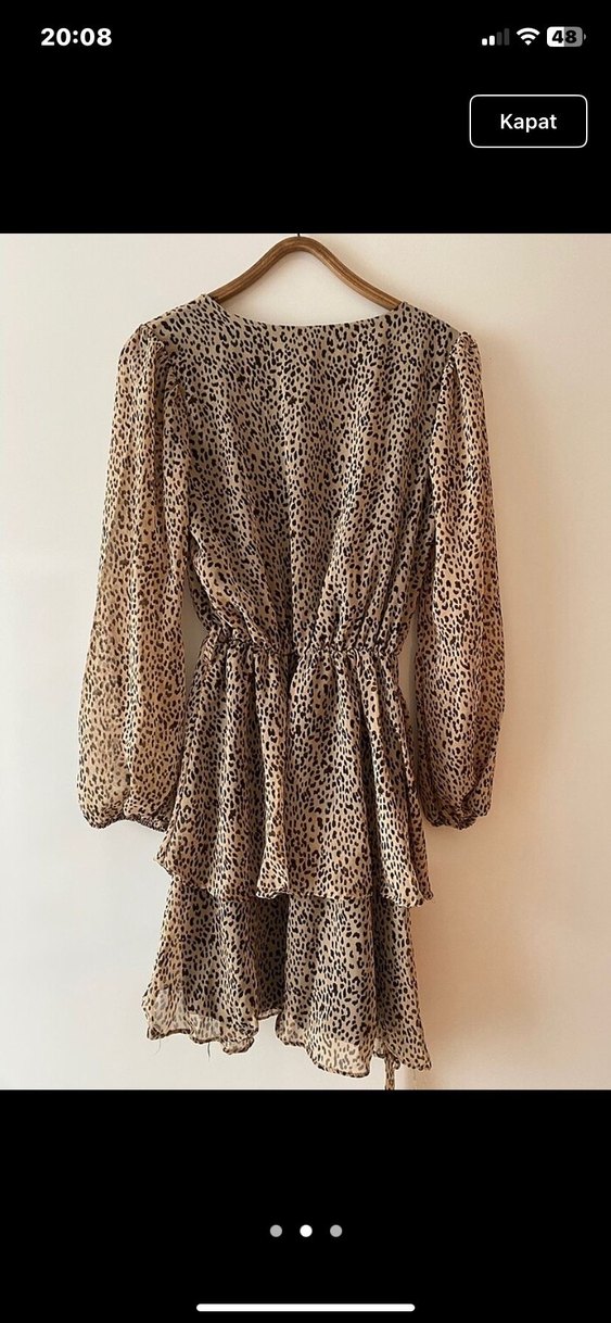 Leopar Desenli Uzun Kollu Mini Elbise - Görsel 2