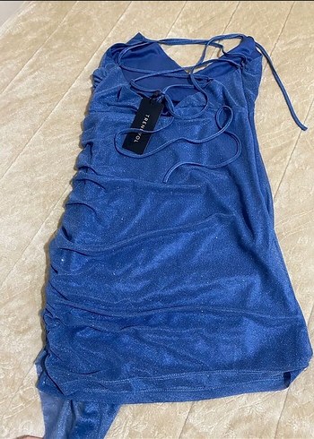 İp askılı Lacivert Midi Elbise - Görsel 2