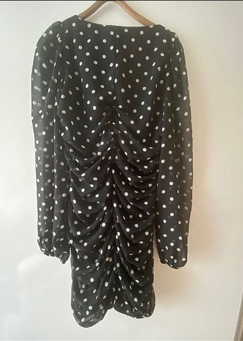 Puantiye Desenli Siyah Uzun Kollu Elbise - Görsel 2