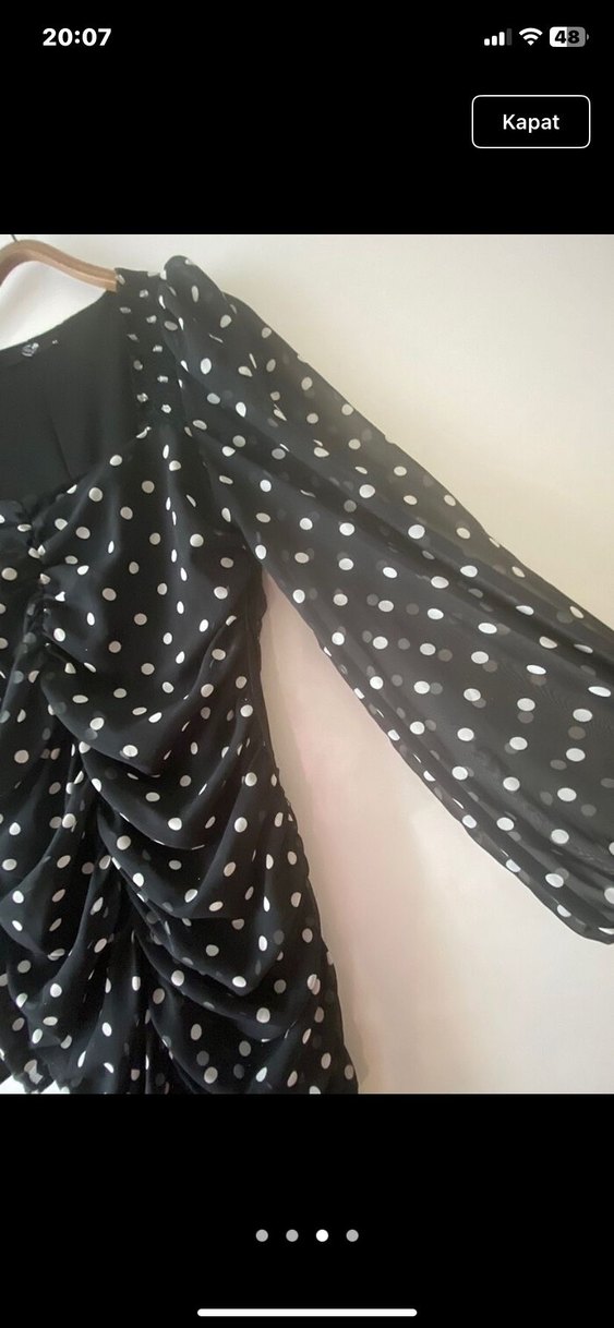 Puantiye Desenli Siyah Uzun Kollu Elbise - Görsel 3