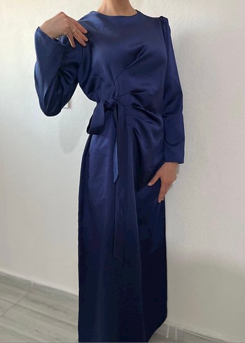 Lacivert Drapeli Kadın Uzun Elbise