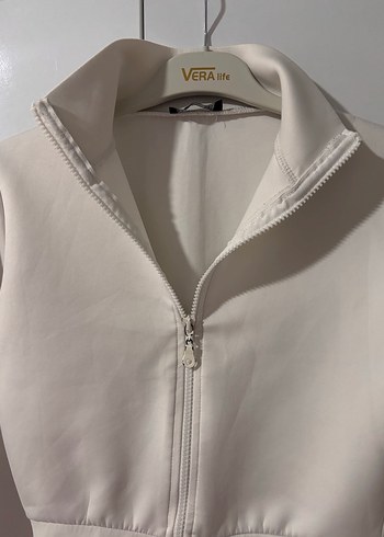 Beyaz Kısa Fermuarlı Kadın Ceket - Görsel 5