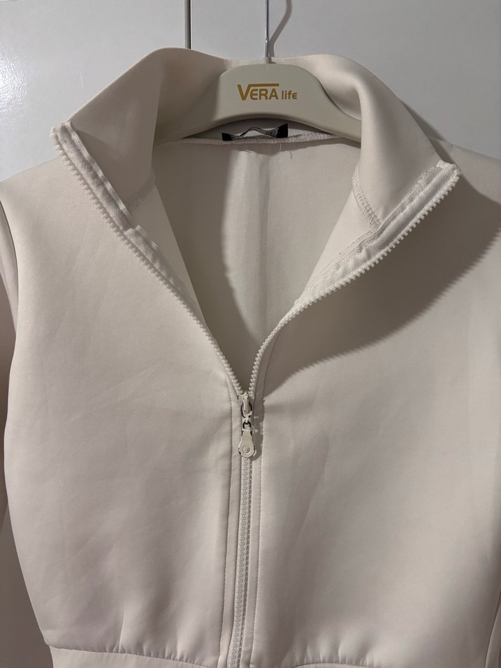 Beyaz Kısa Fermuarlı Kadın Ceket - Görsel 5