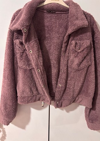 Peluş Gül kurusu Mini Kadın Ceket - Görsel 3