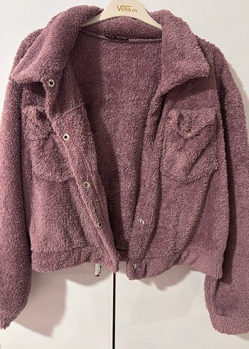 Peluş Gül kurusu Mini Kadın Ceket - Görsel 4