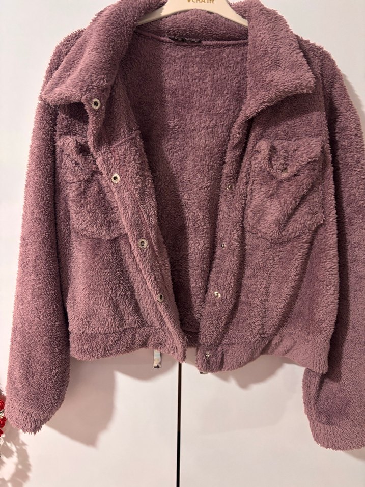 Peluş Gül kurusu Mini Kadın Ceket - Görsel 3