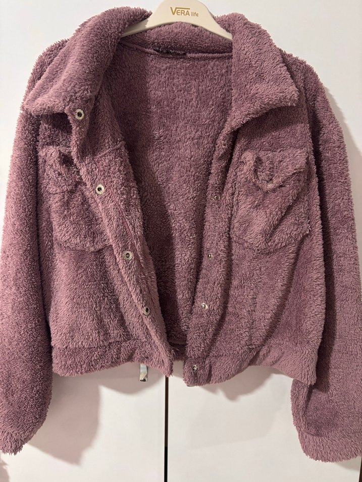 Peluş Gül kurusu Mini Kadın Ceket - Görsel 4