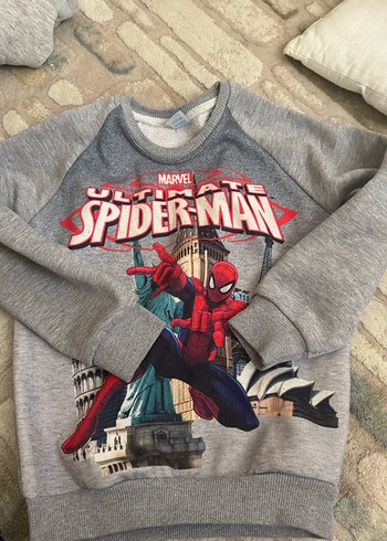Erkek Çocuk Gri Örme Örümcek Adam Sweatshirt