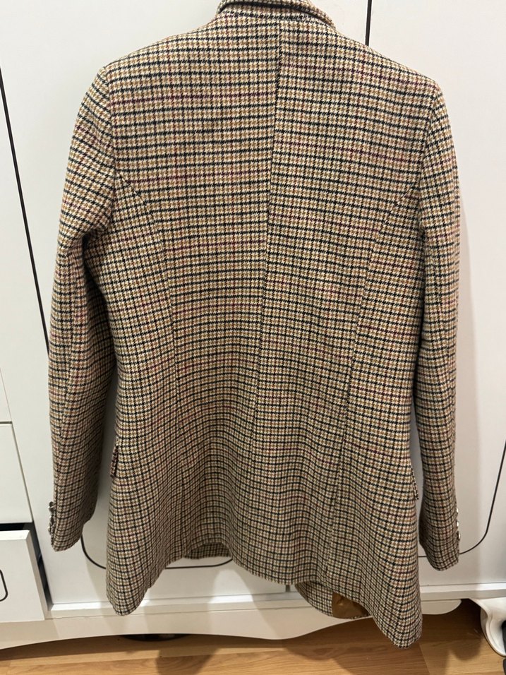 Düğmeli Kareli Kadın Blazer Ceket - Görsel 4