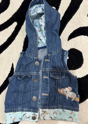 Kız Çocuk Nakışlı Kürklü Denim Yelek - Görsel 2