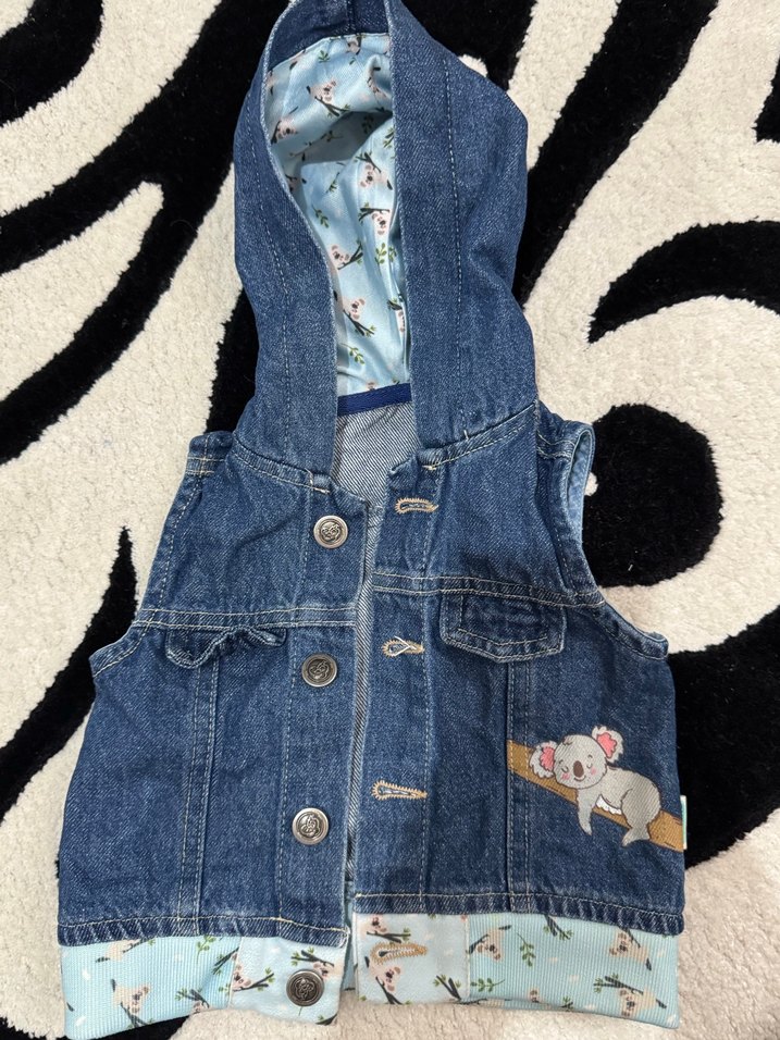 Kız Çocuk Nakışlı Kürklü Denim Yelek - Görsel 2