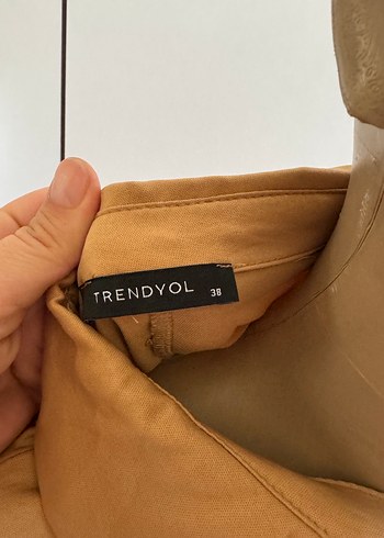 Bej Düğmeli Keten Kadın Gömlek - Görsel 3