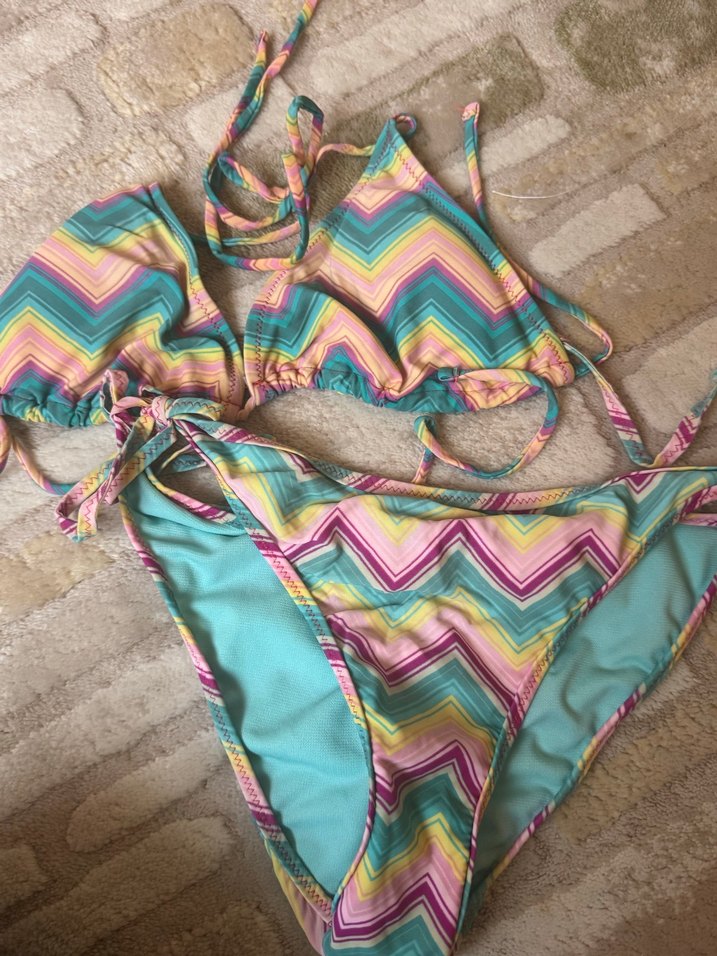 Renkli Bağlamalı Strappy Bikini Takımı - Görsel 2