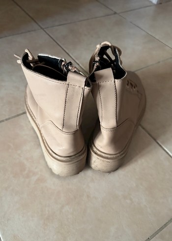 Bej Deri Kadın Dolgu Topuklu Bağcıklı Bot - Görsel 3