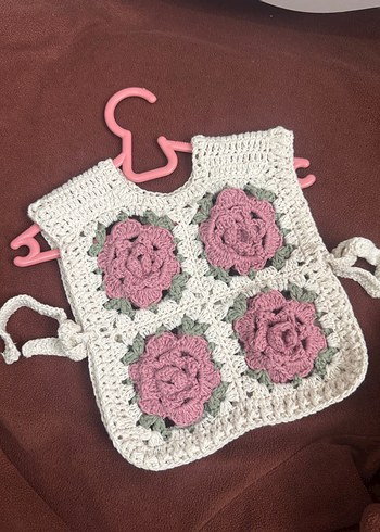 Çiçek Desenli Kız Örgü Yelek - Görsel 7