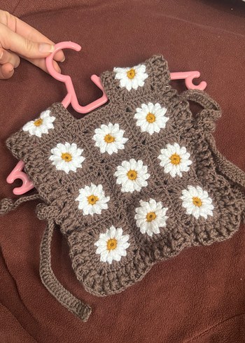 Kız Çocuk Örgü Çiçekli Bohem Yelek - Görsel 2