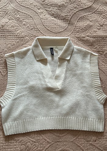 H&M crop Bej Triko Kadın Süveter Yakalı
