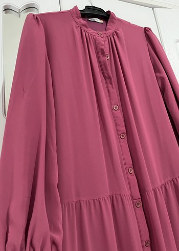 48 Beden pembe Renk Pembe Uzun Kollu Robalı Uzun Elbise