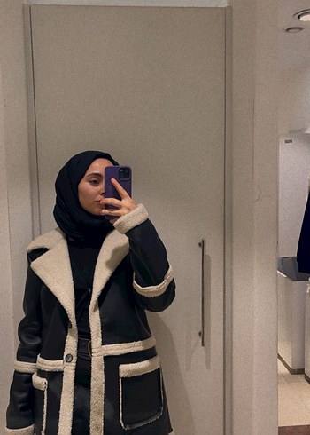 38 Beden Kürklü Siyah Kadın Midi Kış Ceketi