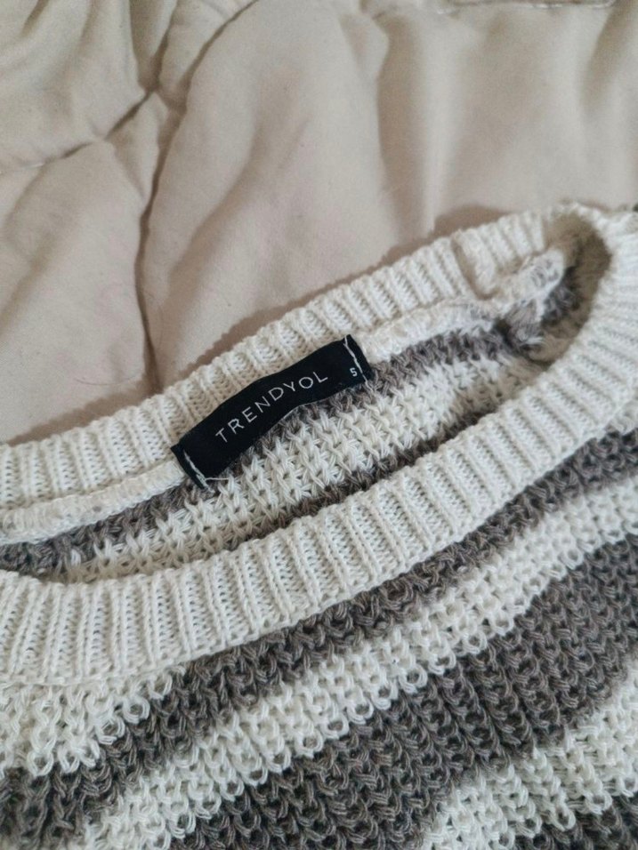 Trendyol Kahve Çizgili Kadın Triko Örgü Kazak - Görsel 3