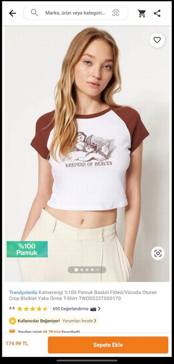 Trendyolmilla Kahverengi Baskılı Crop Tişört - Görsel 2