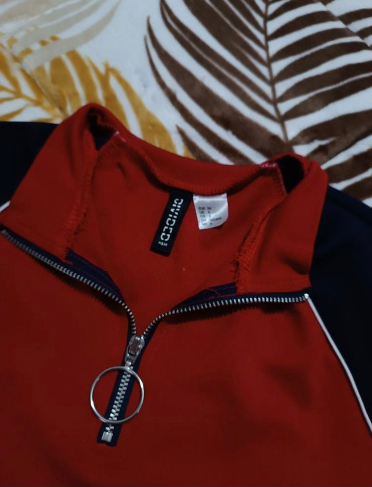 H&M Kırmızı Yarım Fermuarlı Spor Mini Elbise - Görsel 4