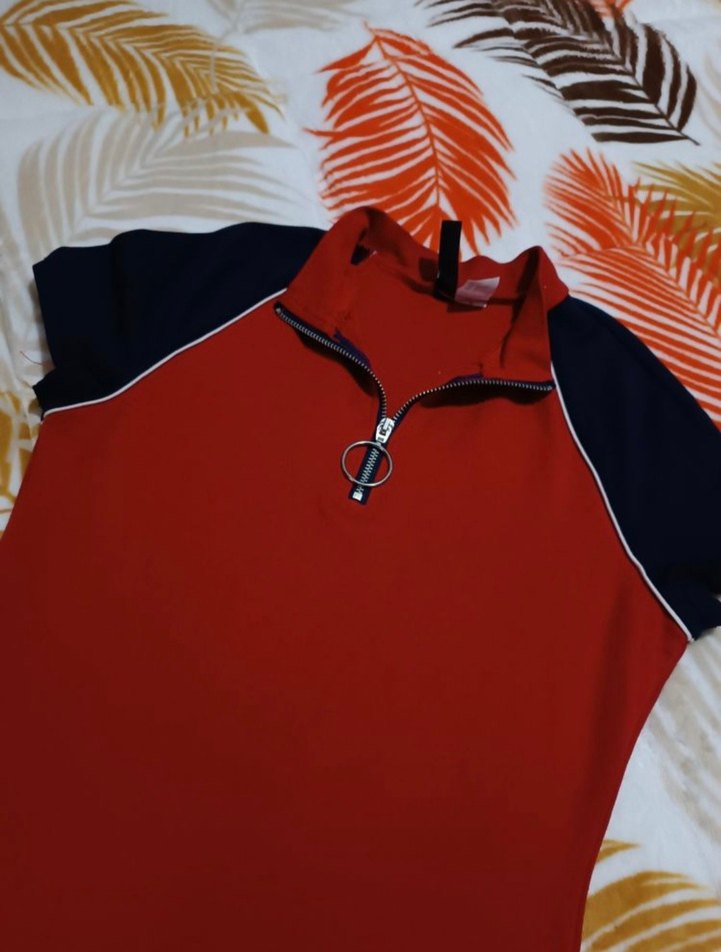 H&M Kırmızı Yarım Fermuarlı Spor Mini Elbise - Görsel 3