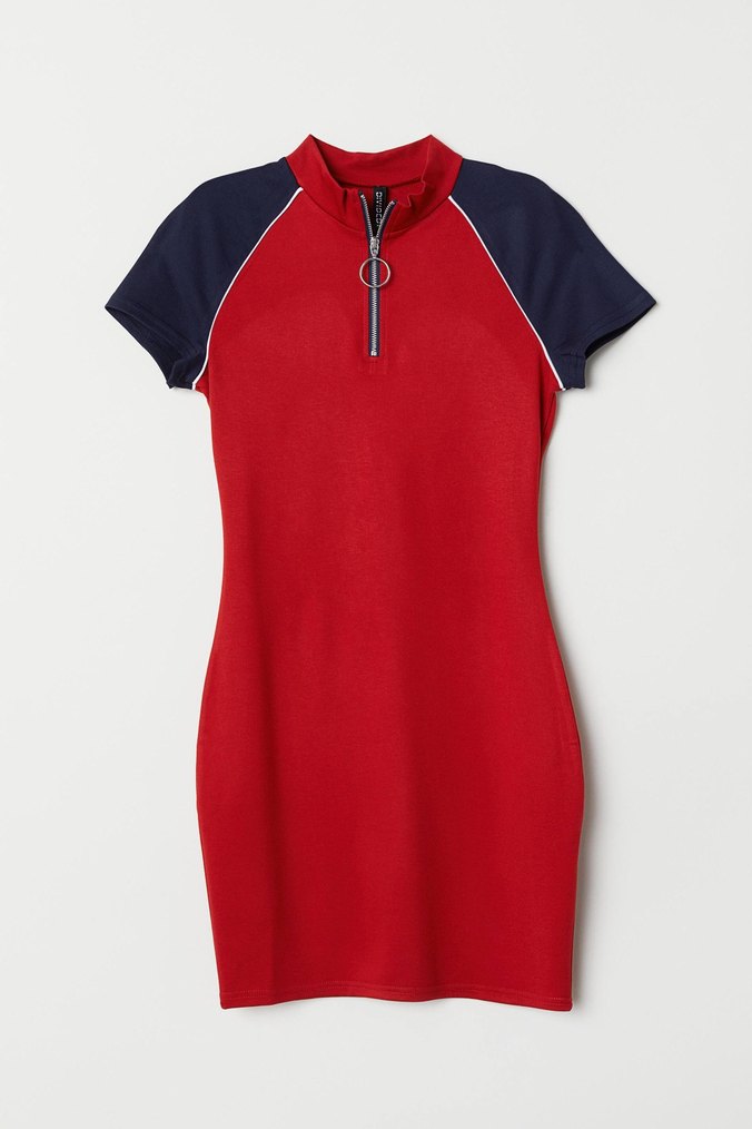 H&M Kırmızı Yarım Fermuarlı Spor Mini Elbise - Görsel 2