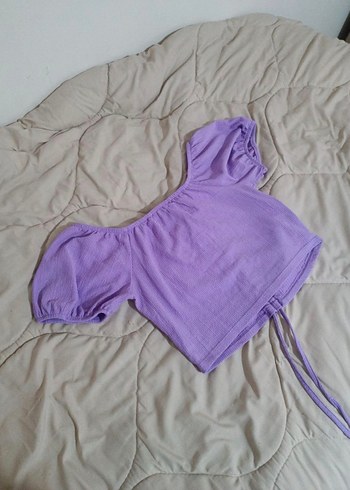 Koton Mor V Yaka Büzgülü Mini Crop Bluz - Görsel 5