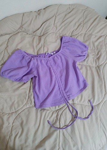 Koton Mor V Yaka Büzgülü Mini Crop Bluz - Görsel 4