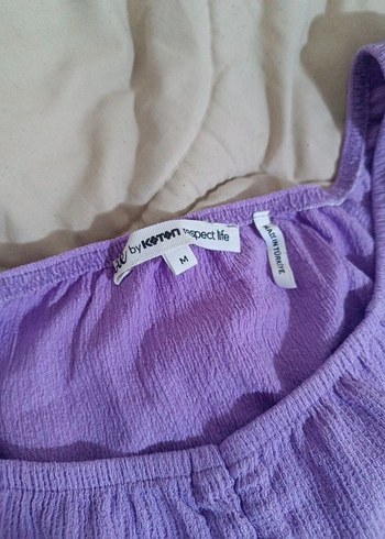 Koton Mor V Yaka Büzgülü Mini Crop Bluz - Görsel 3