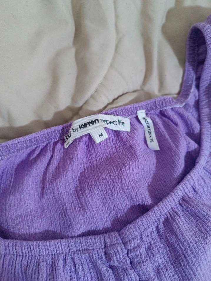 Koton Mor V Yaka Büzgülü Mini Crop Bluz - Görsel 3