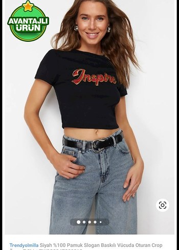 Trendyolmilla Siyah Baskılı Crop - Görsel 3