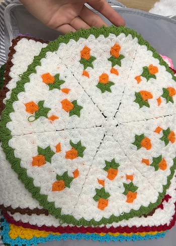 Mor Çiçek Desenli El Örgüsü Banyo lifi - Görsel 7