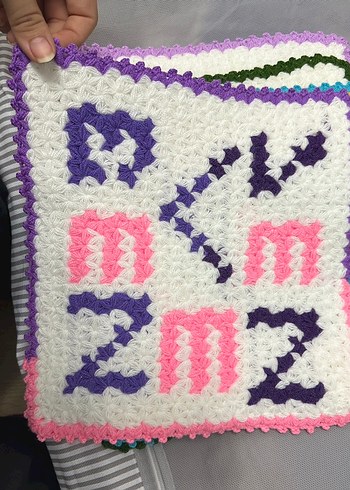 Mor Çiçek Desenli El Örgüsü Banyo lifi - Görsel 4