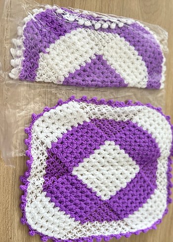 Mor Çiçek Desenli El Örgüsü Banyo lifi - Görsel 15