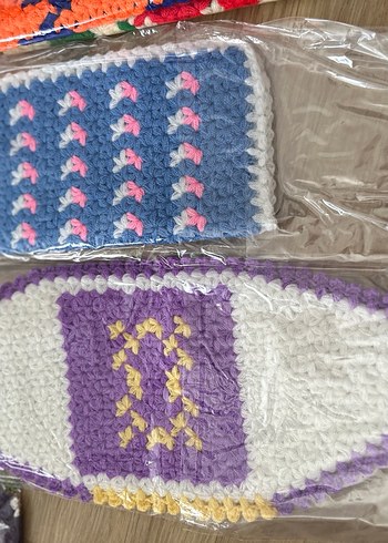 Mor Çiçek Desenli El Örgüsü Banyo lifi - Görsel 9