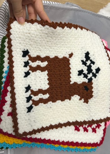 Mor Çiçek Desenli El Örgüsü Banyo lifi - Görsel 6