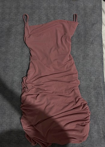 Pudra pembesi Drapeli İnce Askılı Uzun Elbise - Görsel 3