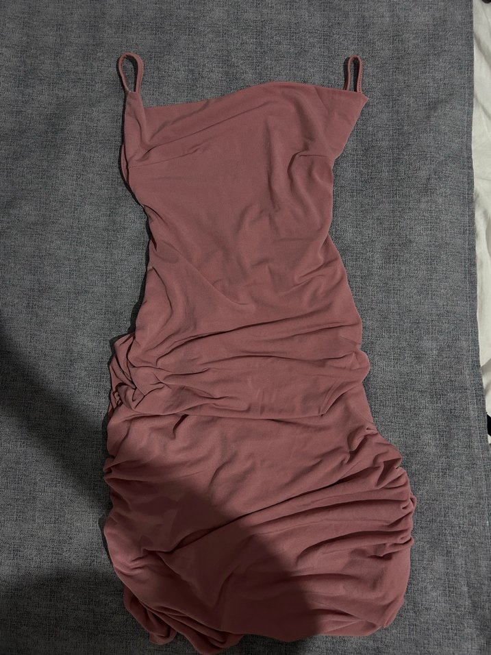 Pudra pembesi Drapeli İnce Askılı Uzun Elbise - Görsel 2