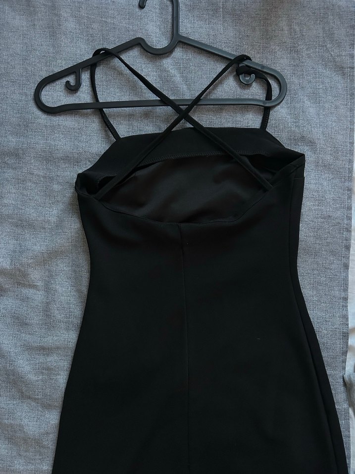 Siyah Askılı Midi Drapeli Abiye Elbise - Görsel 2