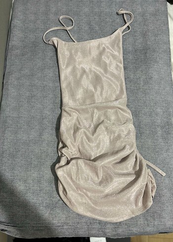 Gri Drapeli Askılı Midi Abiye Elbise - Görsel 2