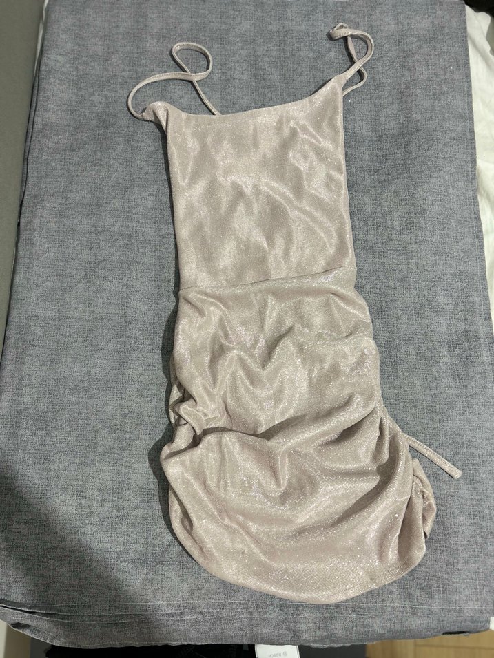 Gri Drapeli Askılı Midi Abiye Elbise - Görsel 2