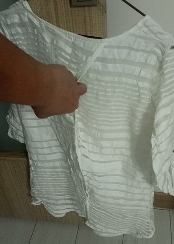 Beyaz Kısa Kollu Kadın Bluz - Görsel 4