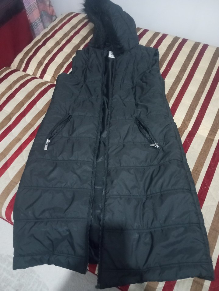 Siyah Uzun Kollu Fermuarlı Kadın Yelek - Görsel 2