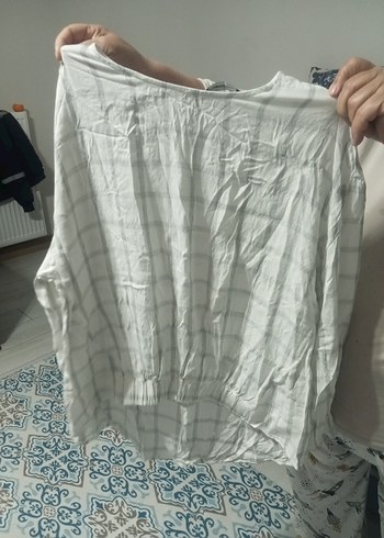 Gri Çizgili Uzun Kollu Keten Kadın Gömlek - Görsel 2