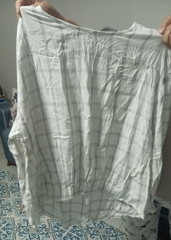 Gri Çizgili Uzun Kollu Keten Kadın Gömlek - Görsel 3