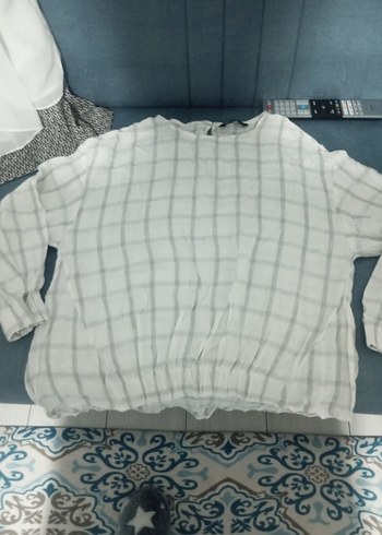 Gri Çizgili Uzun Kollu Keten Kadın Gömlek - Görsel 6