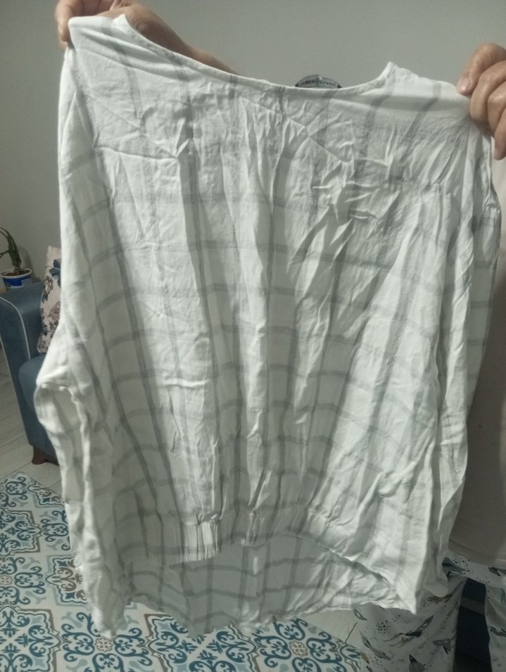 Gri Çizgili Uzun Kollu Keten Kadın Gömlek - Görsel 3